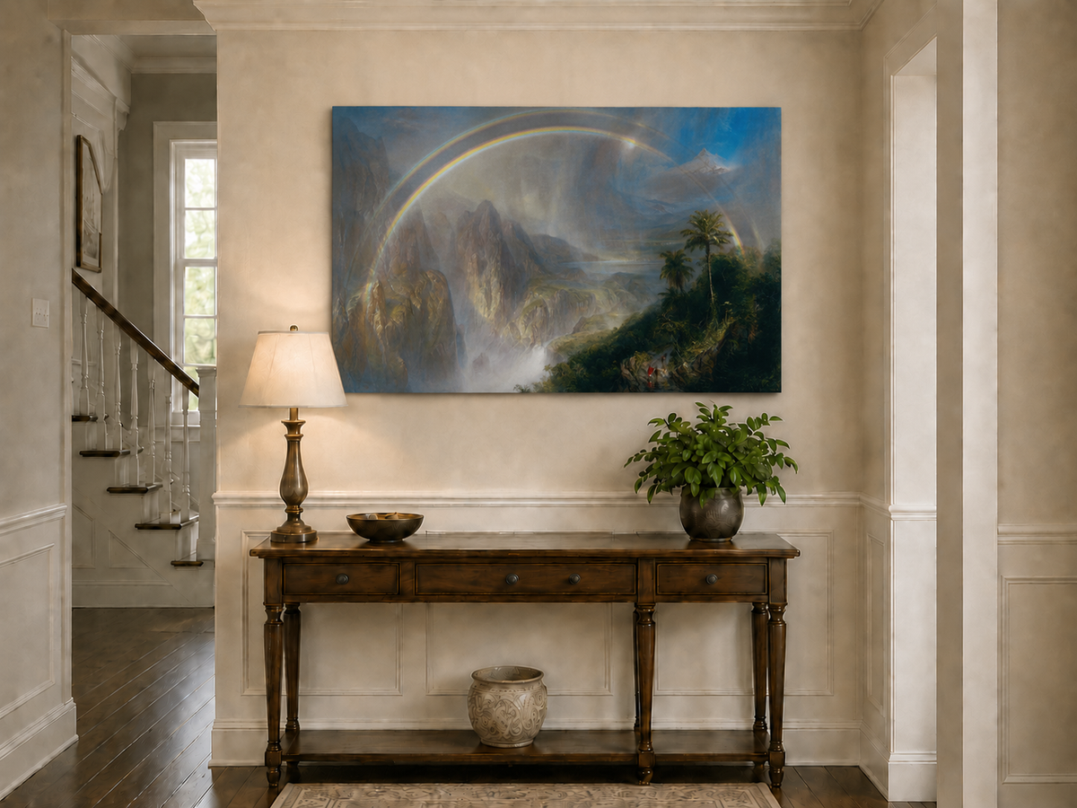 Landscape Oil Painting - Double Rainbow Tropical Valley & Misty