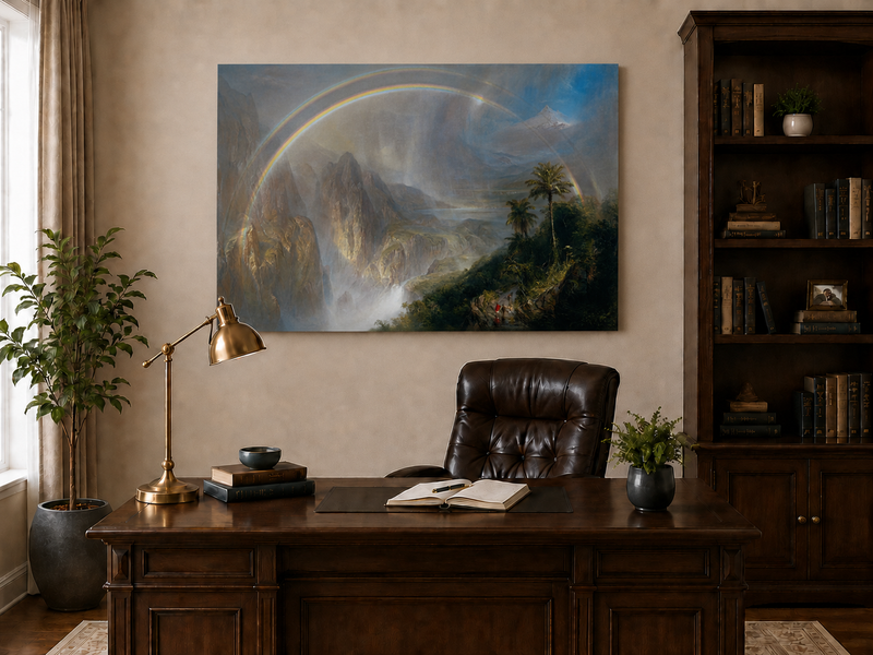 Landscape Oil Painting - Double Rainbow Tropical Valley & Misty