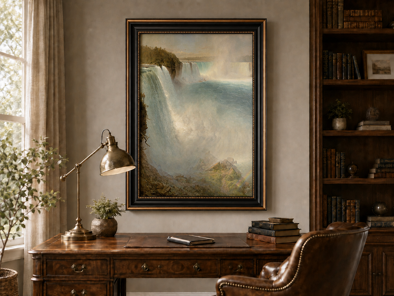 Landscape Oil Painting - Niagara Falls & thundering water, mist