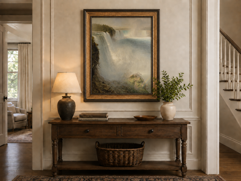 Landscape Oil Painting - Niagara Falls & thundering water, mist