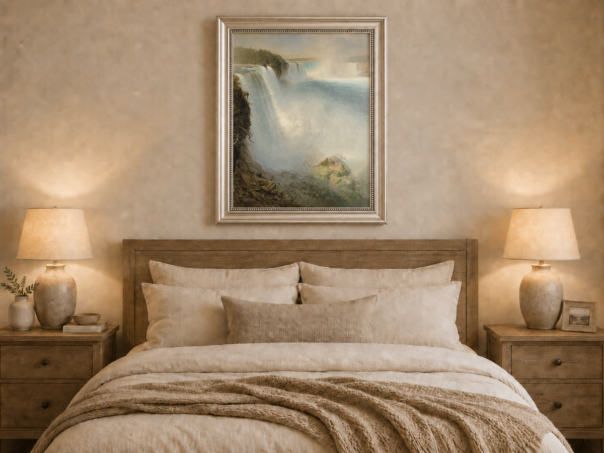 Landscape Oil Painting - Niagara Falls & thundering water, mist
