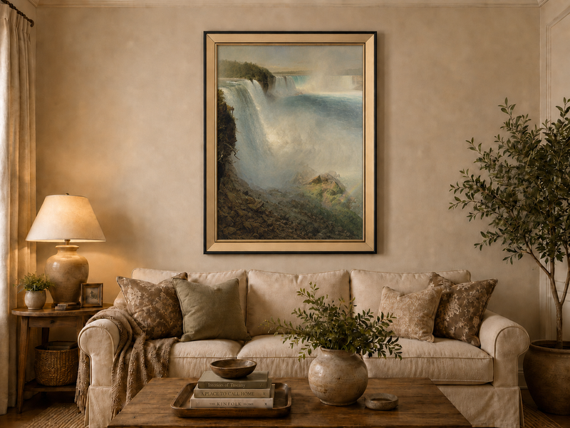 Landscape Oil Painting - Niagara Falls & thundering water, mist