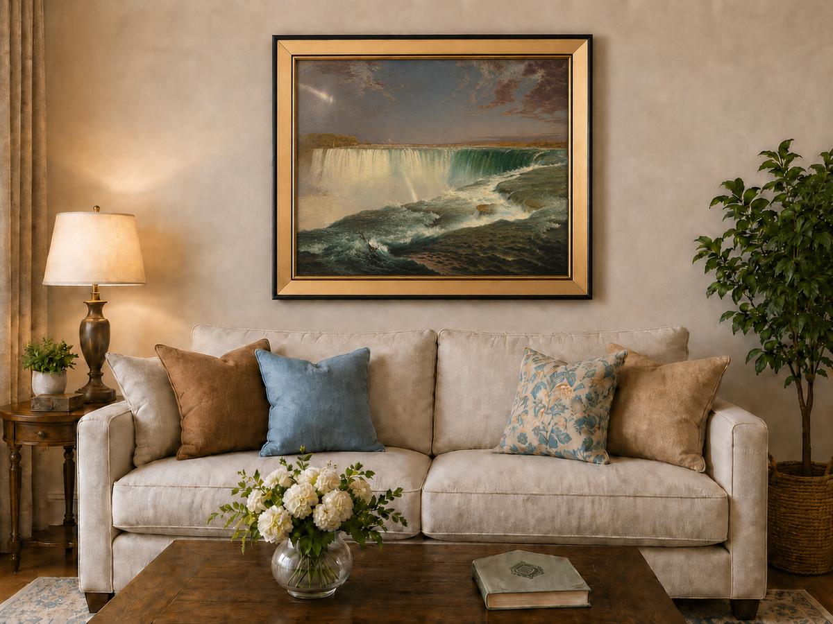 Landscape Oil Painting - Niagara Falls turquoise waters & rainbow