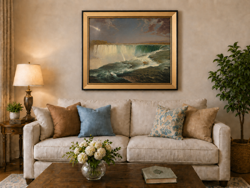 Landscape Oil Painting - Niagara Falls turquoise waters & rainbow