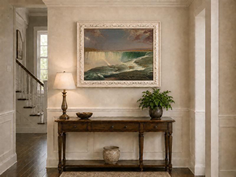 Landscape Oil Painting - Niagara Falls turquoise waters & rainbow