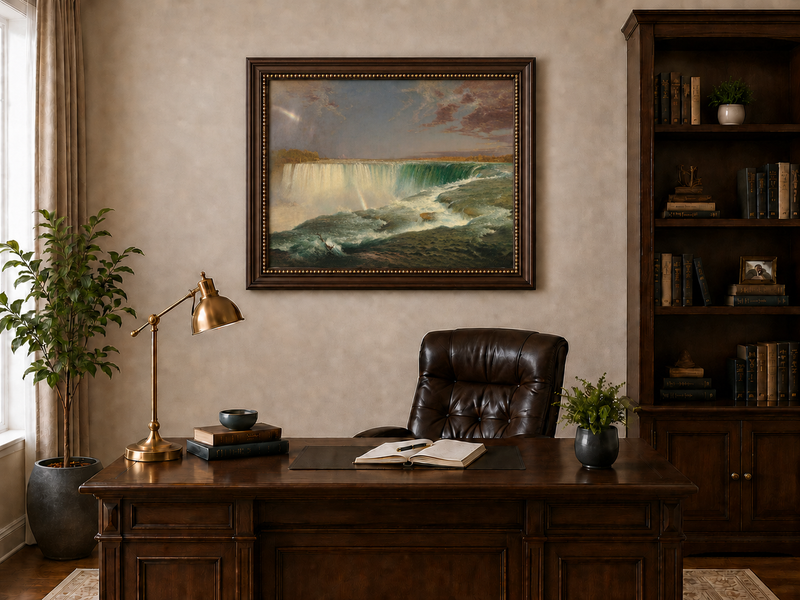 Landscape Oil Painting - Niagara Falls turquoise waters & rainbow