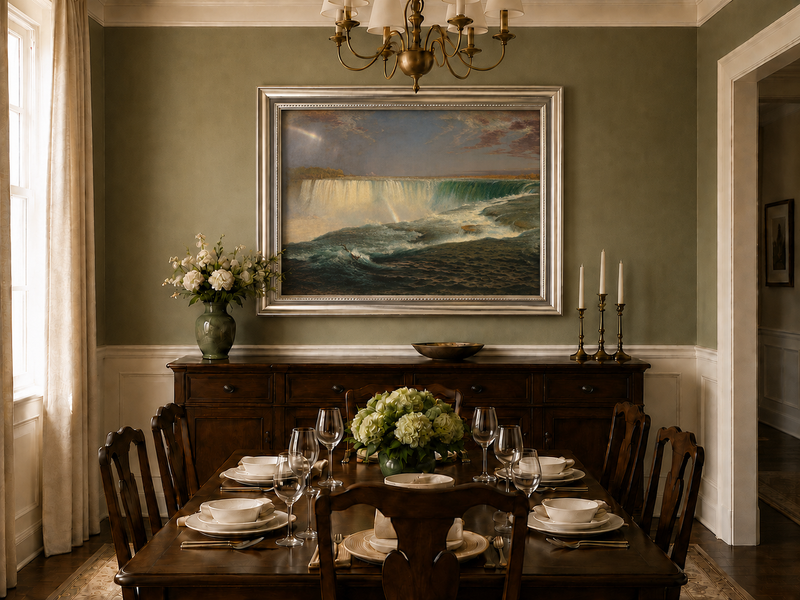 Landscape Oil Painting - Niagara Falls turquoise waters & rainbow