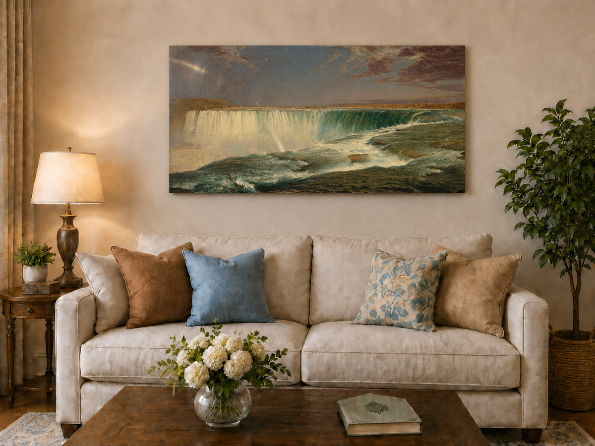 Landscape Oil Painting - Niagara Falls turquoise waters & rainbow