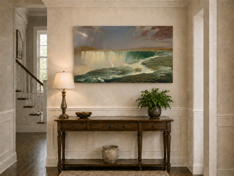 Landscape Oil Painting - Niagara Falls turquoise waters & rainbow