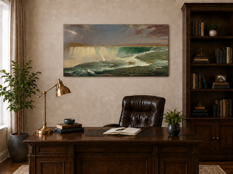 Landscape Oil Painting - Niagara Falls turquoise waters & rainbow
