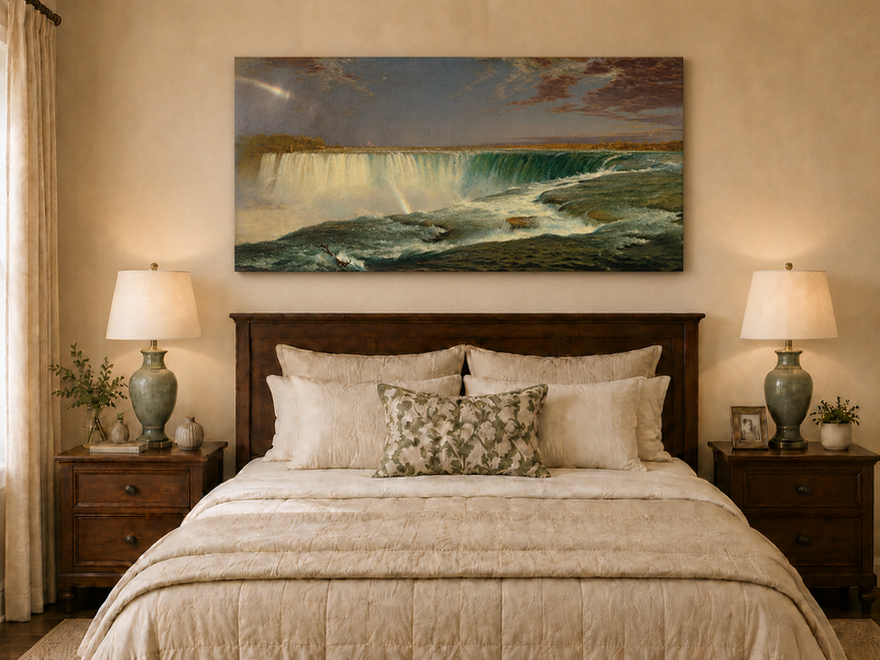 Landscape Oil Painting - Niagara Falls turquoise waters & rainbow
