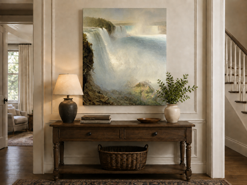 Landscape Oil Painting - Niagara Falls & thundering water, mist