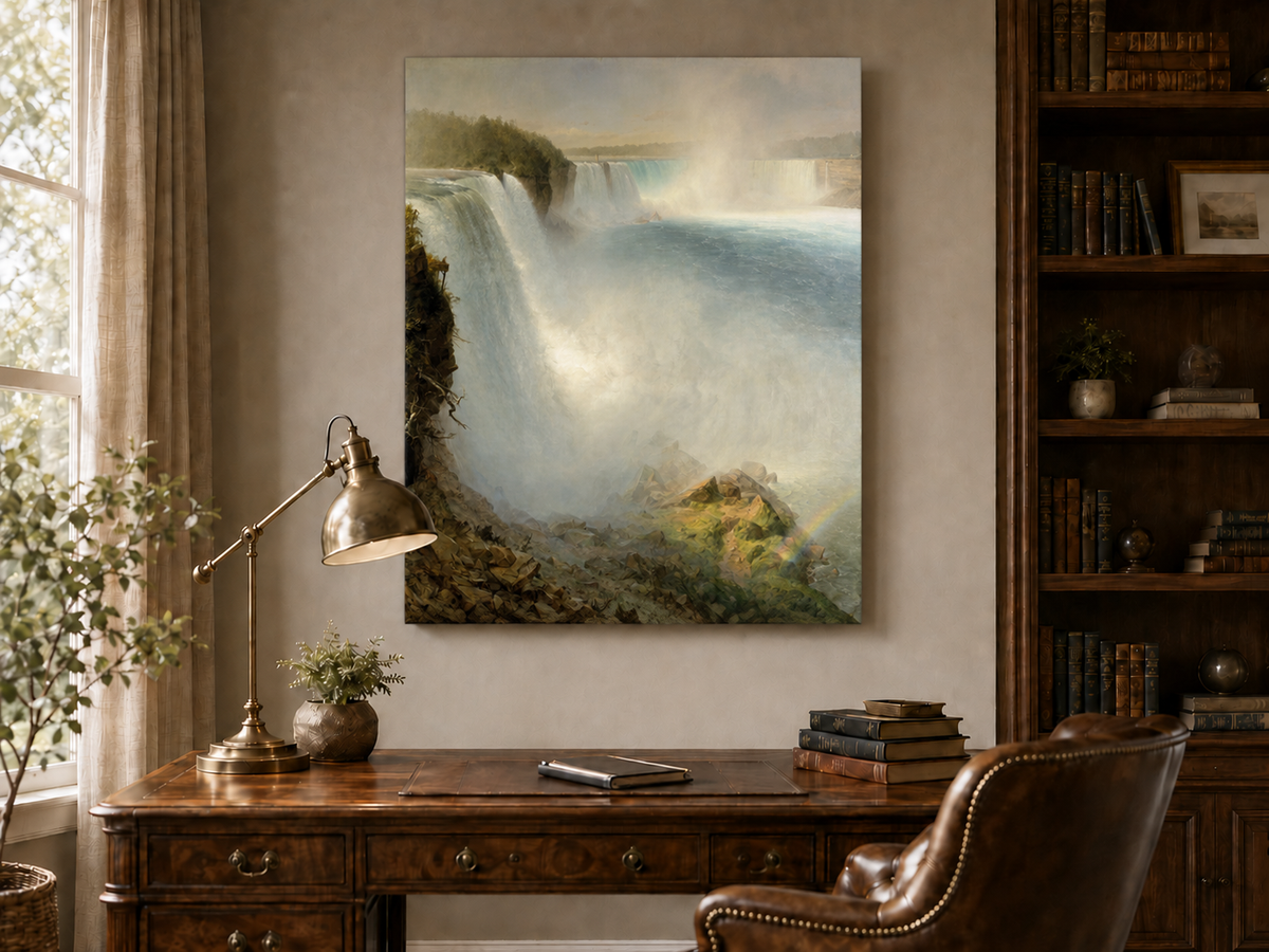 Landscape Oil Painting - Niagara Falls & thundering water, mist