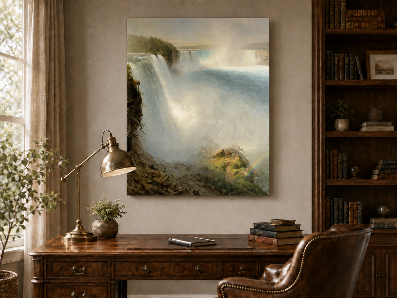 Landscape Oil Painting - Niagara Falls & thundering water, mist