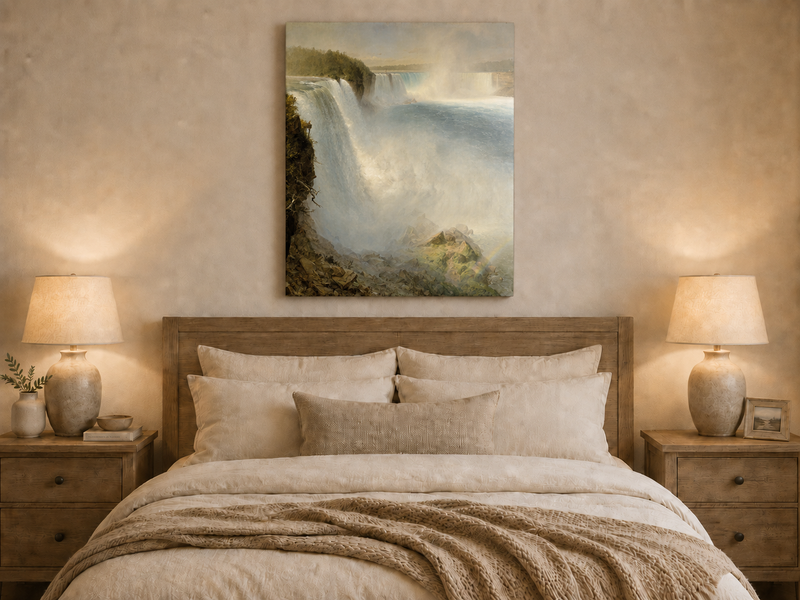 Landscape Oil Painting - Niagara Falls & thundering water, mist