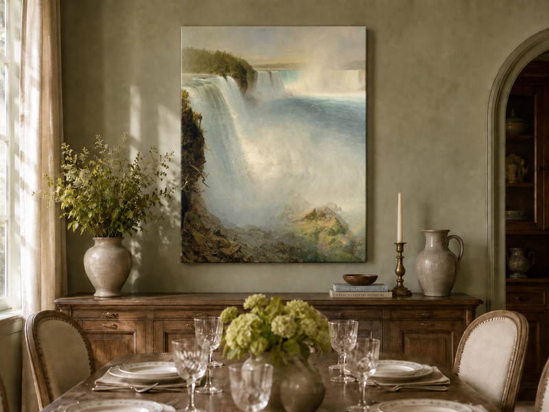 Landscape Oil Painting - Niagara Falls & thundering water, mist