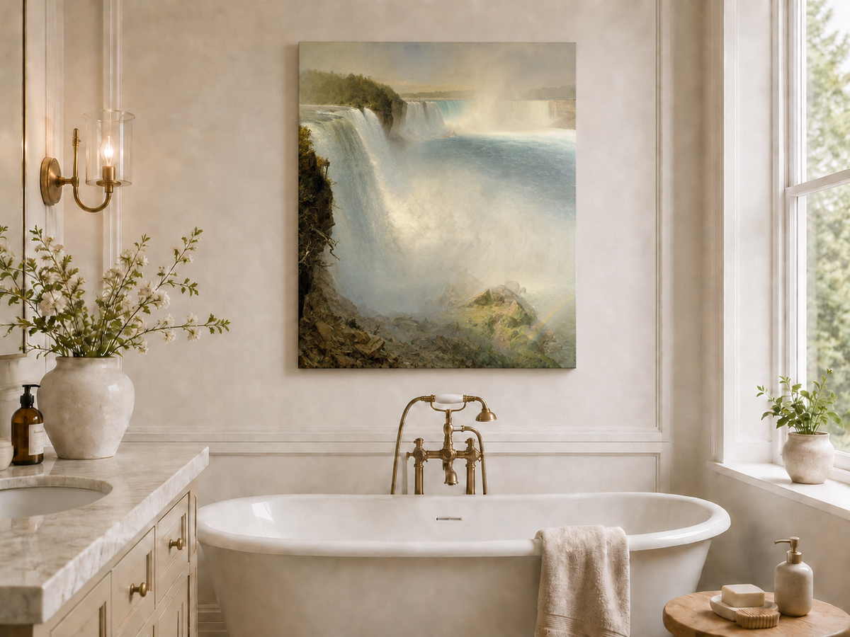 Landscape Oil Painting - Niagara Falls & thundering water, mist