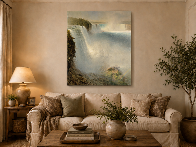 Landscape Oil Painting - Niagara Falls & thundering water, mist