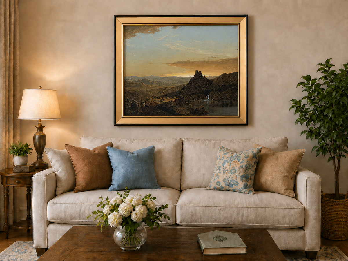 Landscape Oil Painting - Dusk Mountain & Olitary Peak