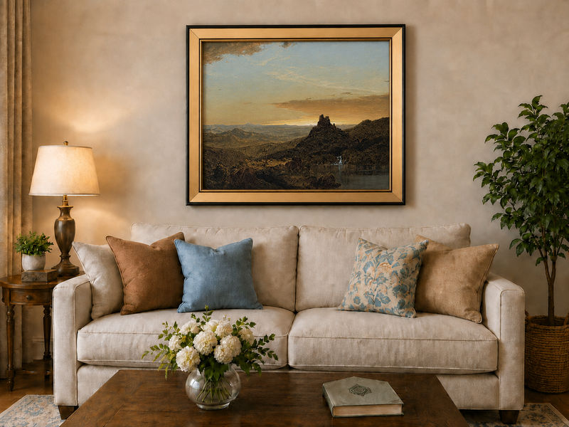 Landscape Oil Painting - Dusk Mountain & Olitary Peak