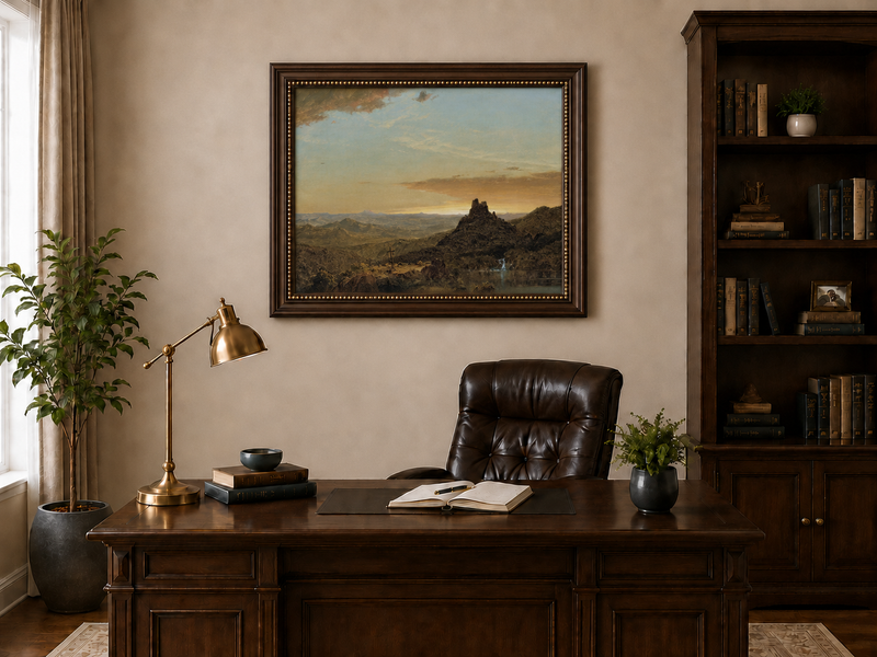 Landscape Oil Painting - Dusk Mountain & Olitary Peak