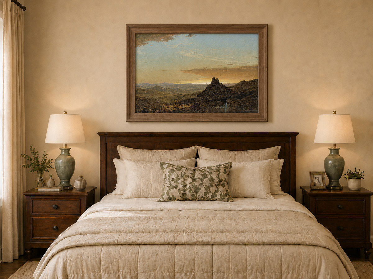 Landscape Oil Painting - Dusk Mountain & Olitary Peak