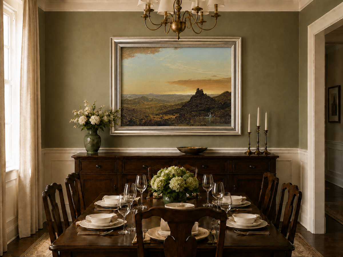 Landscape Oil Painting - Dusk Mountain & Olitary Peak