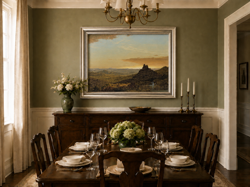 Landscape Oil Painting - Dusk Mountain & Olitary Peak