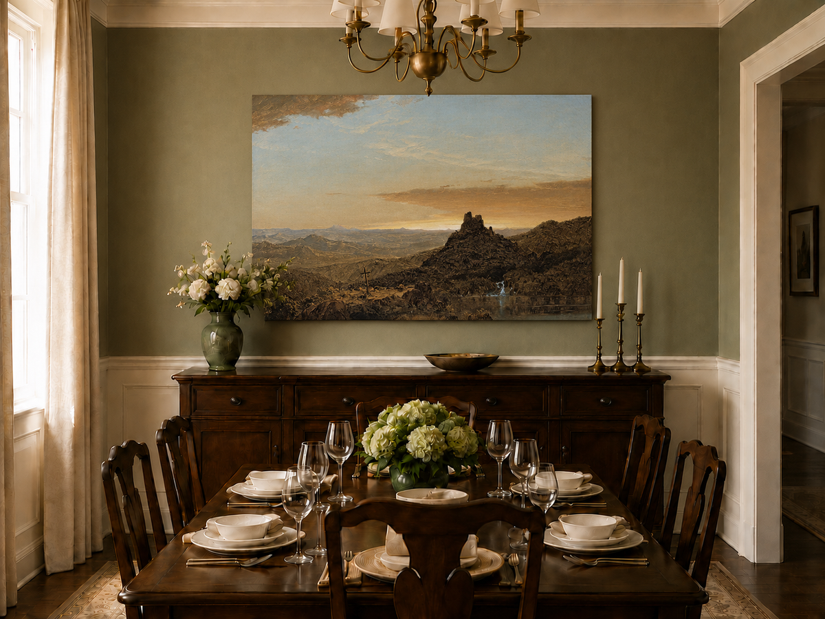 Landscape Oil Painting - Dusk Mountain & Olitary Peak
