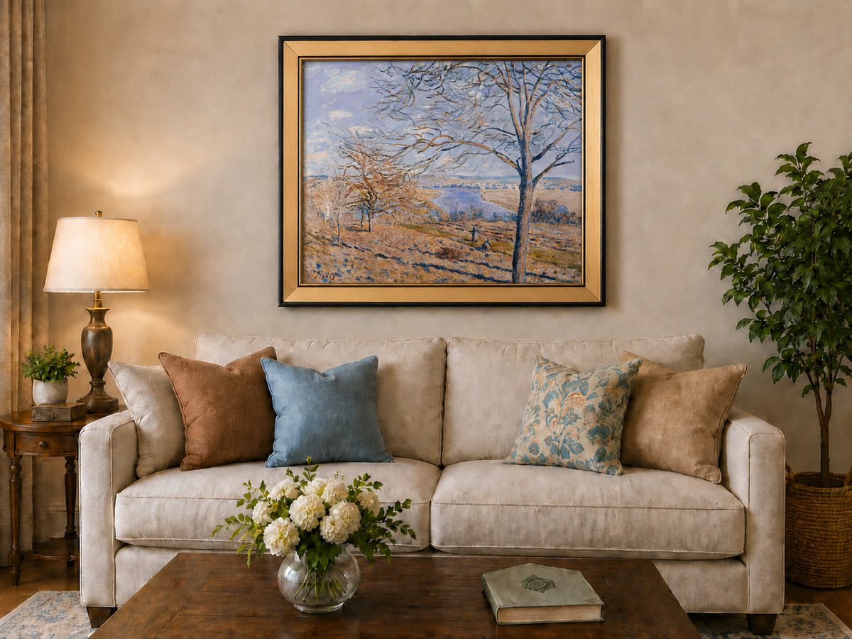 Landscape Oil Painting - Autumn River Valley with Bare Trees