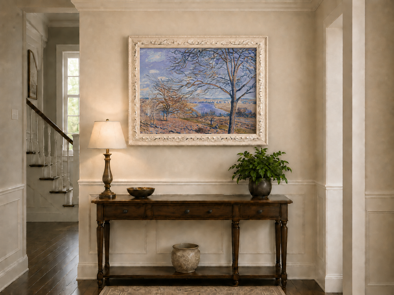 Landscape Oil Painting - Autumn River Valley with Bare Trees