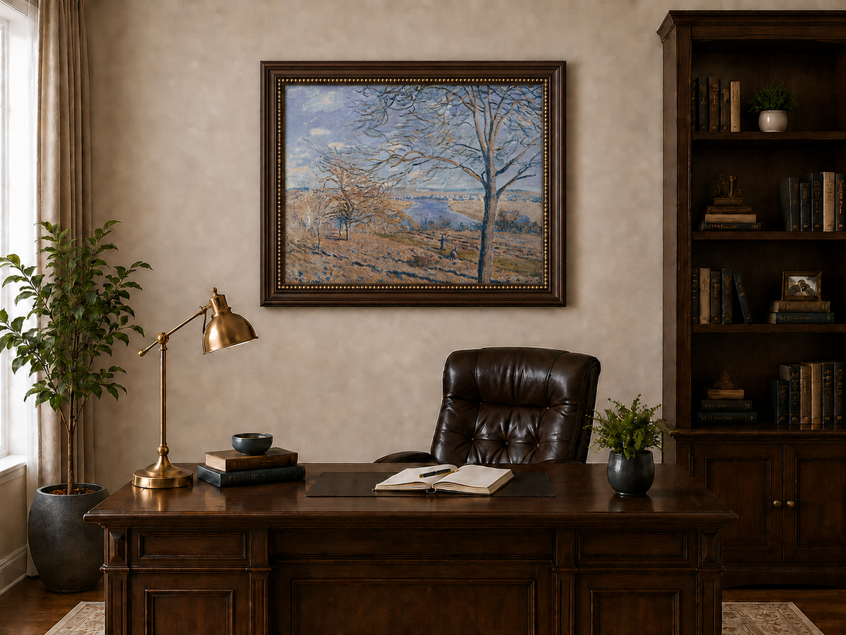 Landscape Oil Painting - Autumn River Valley with Bare Trees