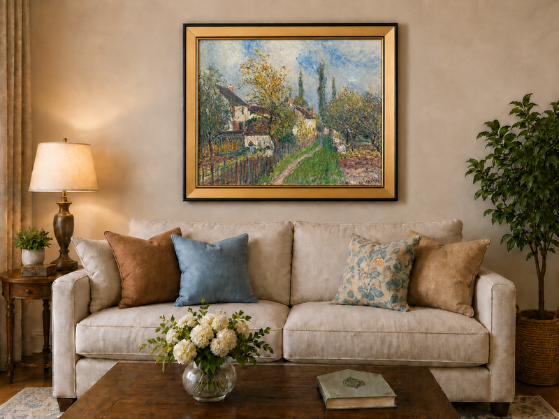 Landscape Oil Painting - Countryside Houses & Garden Path Spring