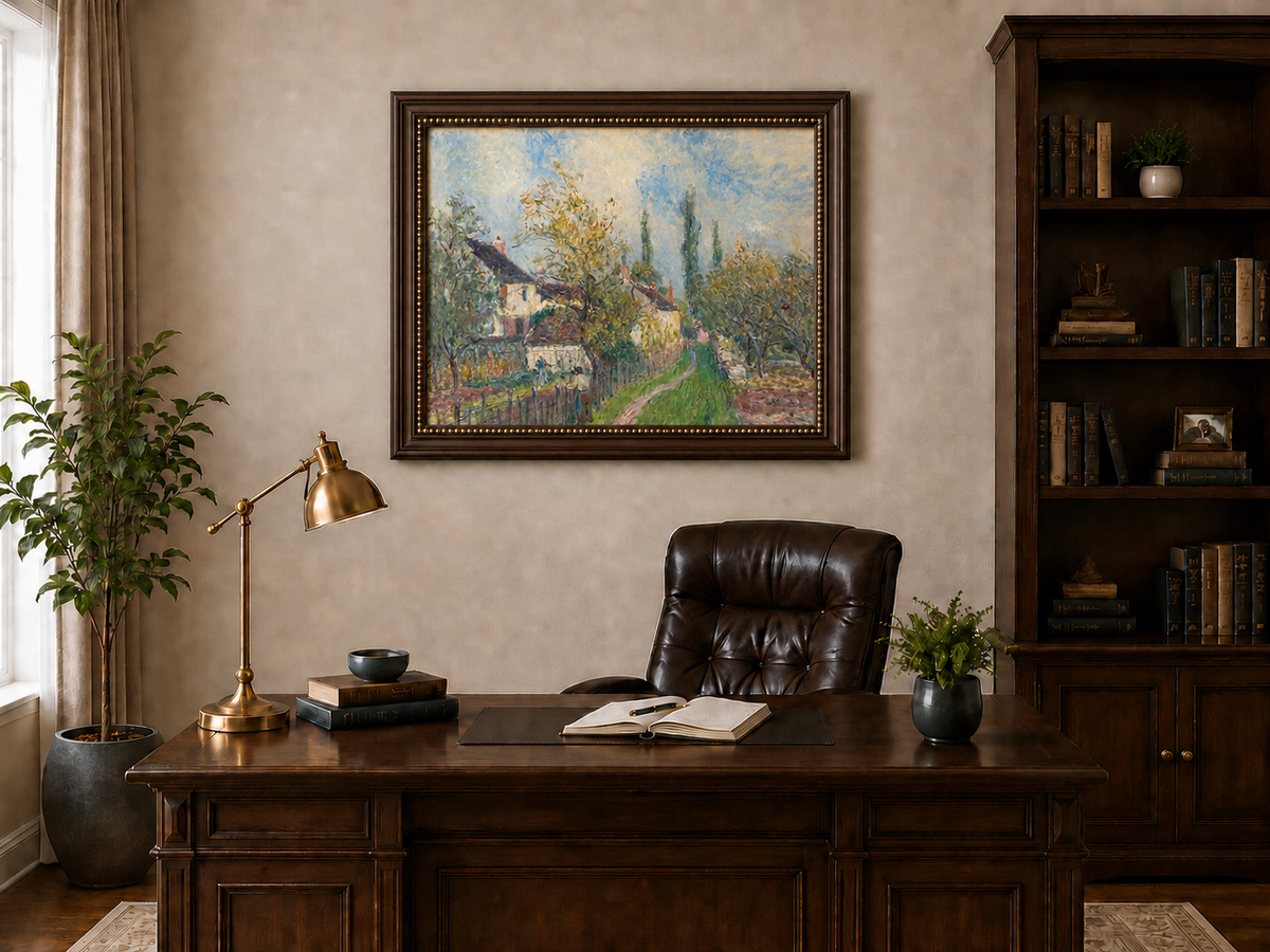 Landscape Oil Painting - Countryside Houses & Garden Path Spring