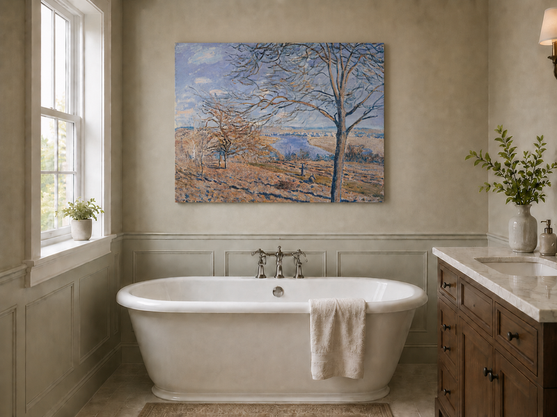 Landscape Oil Painting - Autumn River Valley with Bare Trees