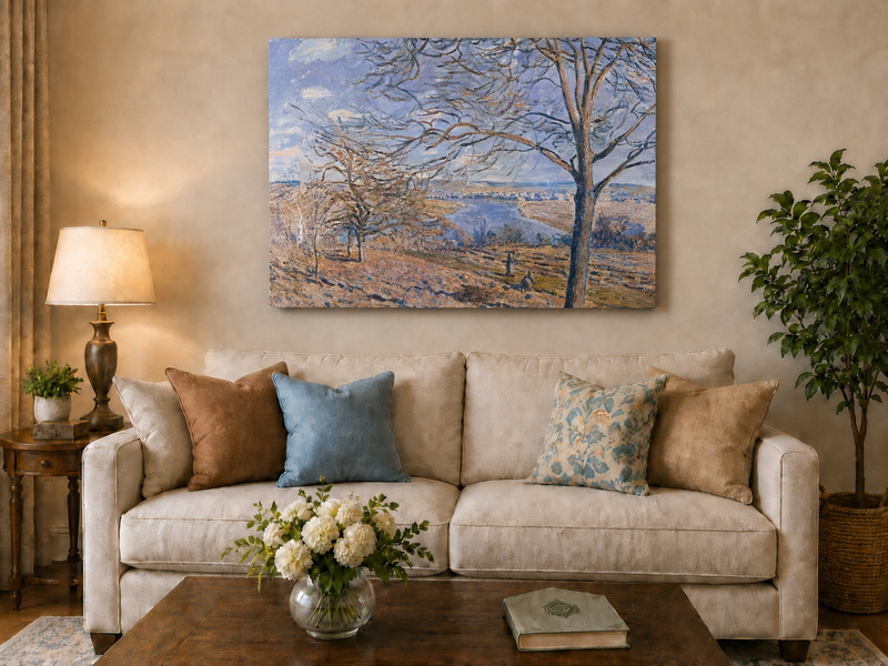 Landscape Oil Painting - Autumn River Valley with Bare Trees
