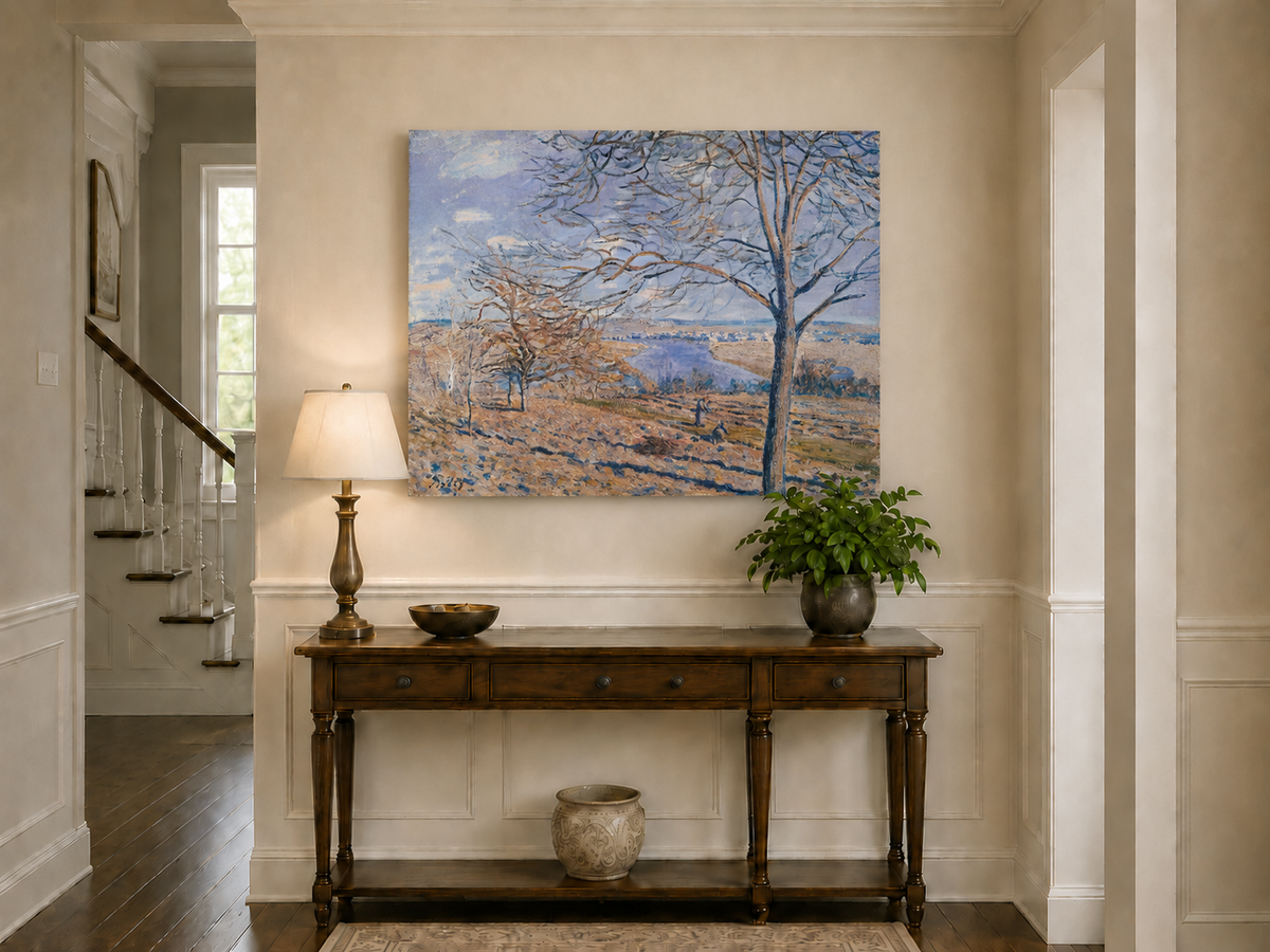 Landscape Oil Painting - Autumn River Valley with Bare Trees