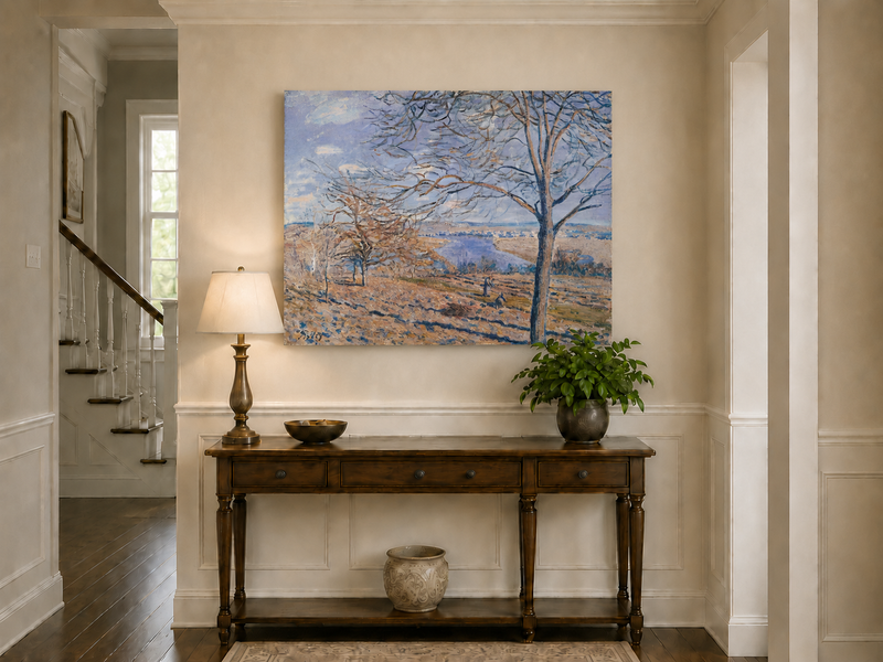 Landscape Oil Painting - Autumn River Valley with Bare Trees