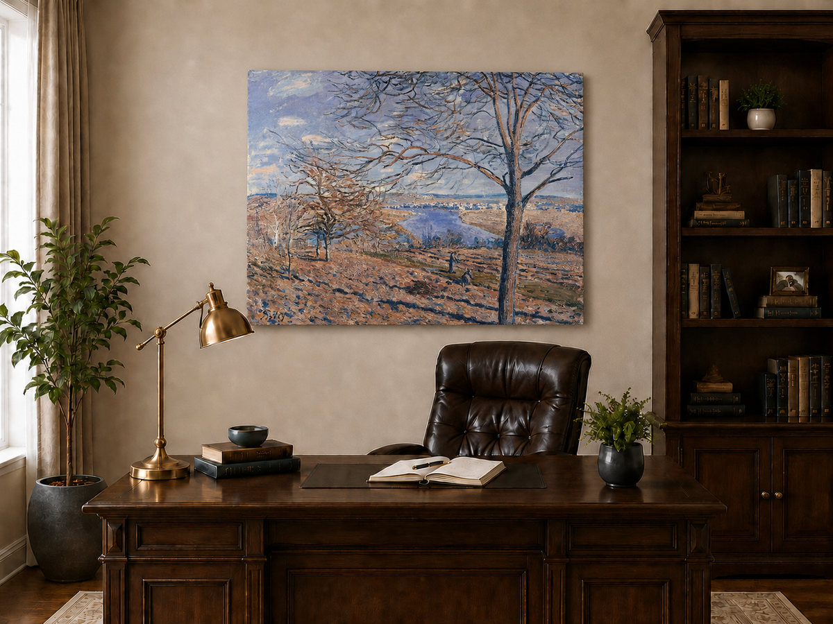 Landscape Oil Painting - Autumn River Valley with Bare Trees