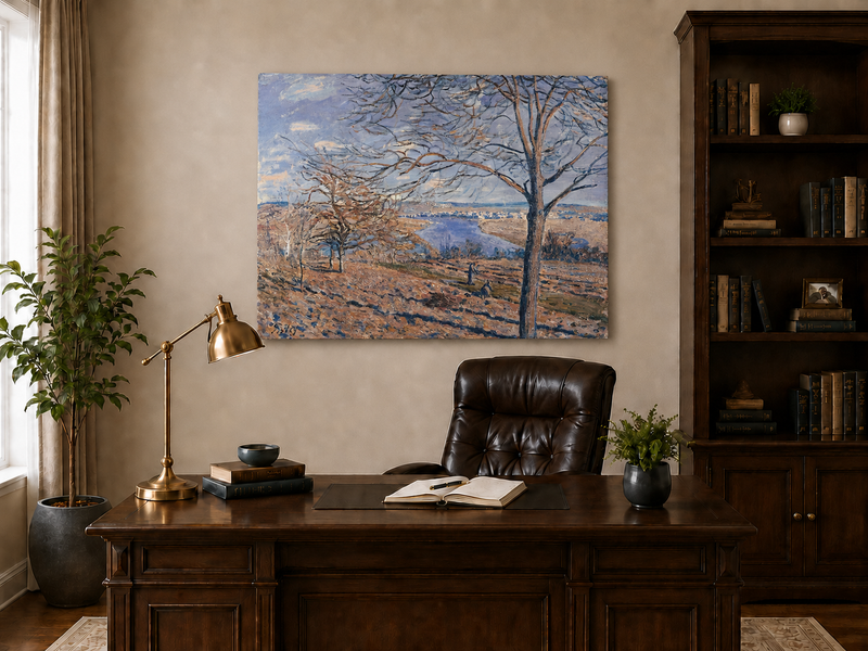 Landscape Oil Painting - Autumn River Valley with Bare Trees