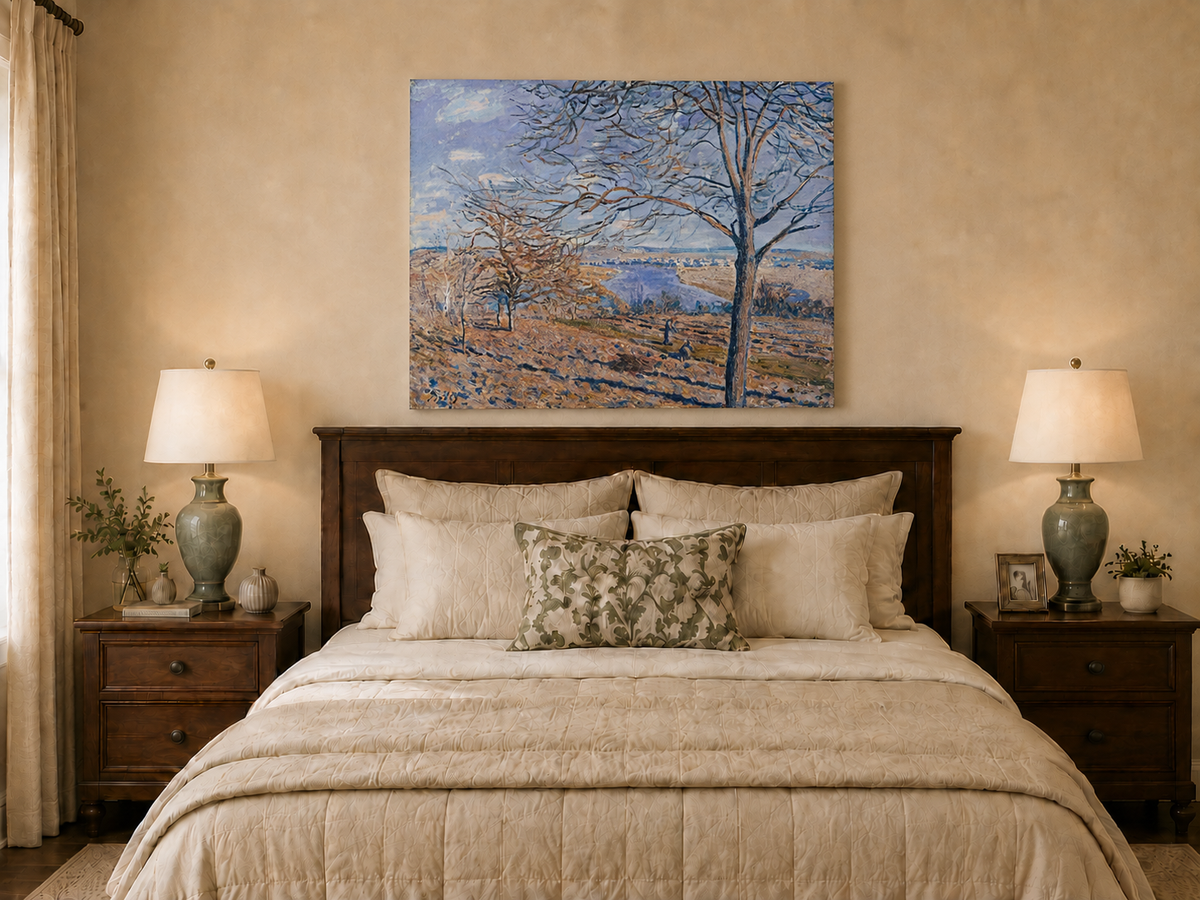 Landscape Oil Painting - Autumn River Valley with Bare Trees