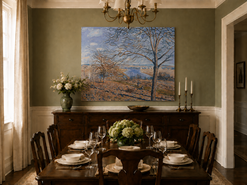 Landscape Oil Painting - Autumn River Valley with Bare Trees