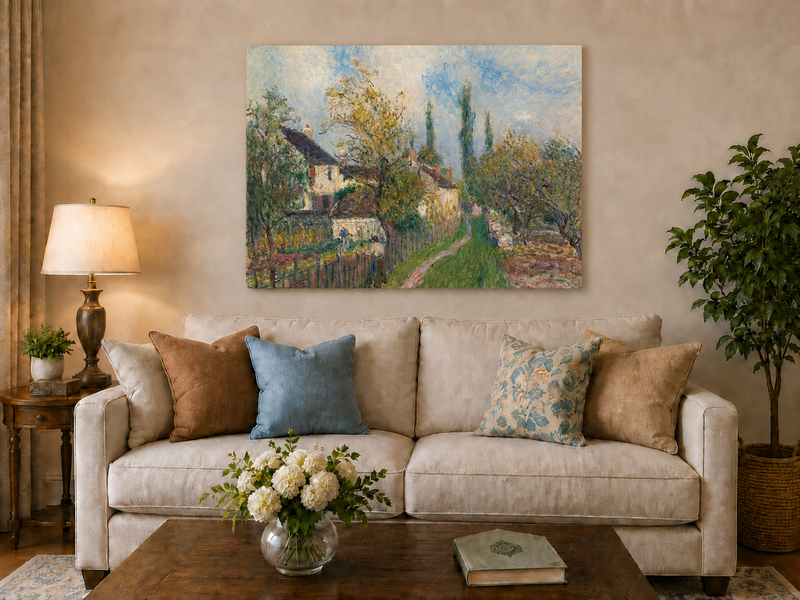 Landscape Oil Painting - Countryside Houses & Garden Path Spring