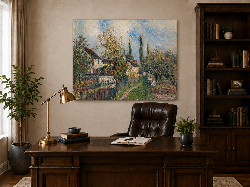 Landscape Oil Painting - Countryside Houses & Garden Path Spring