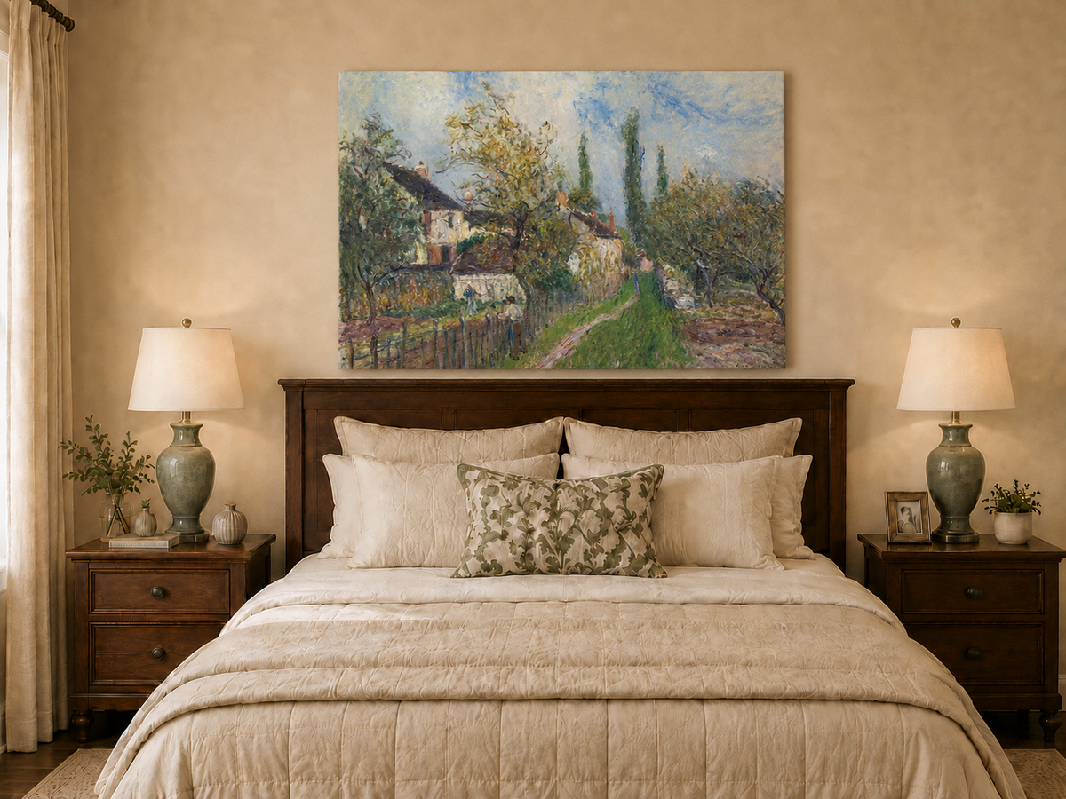 Landscape Oil Painting - Countryside Houses & Garden Path Spring