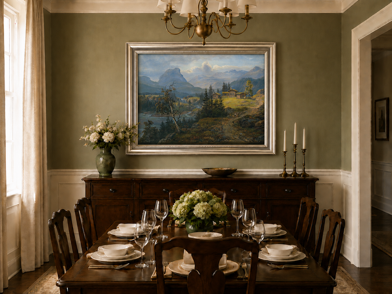 Peinture à l'huile de paysage - Gouffre rocheux spectaculaire avec personnages