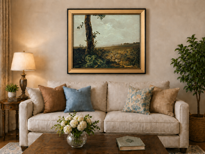 Landscape Oil Painting - Countryside Tree & Rolling Hills