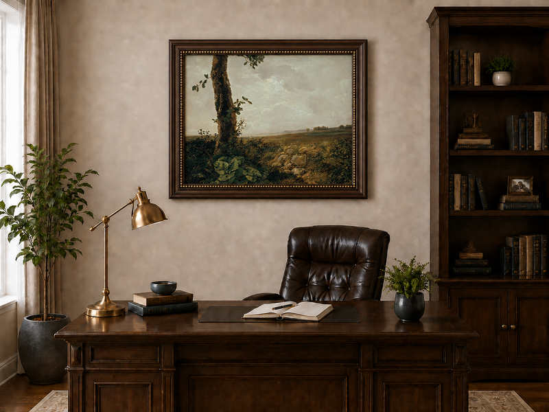 Landscape Oil Painting - Countryside Tree & Rolling Hills