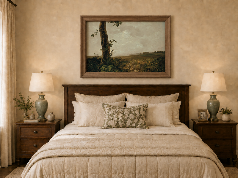 Landscape Oil Painting - Countryside Tree & Rolling Hills