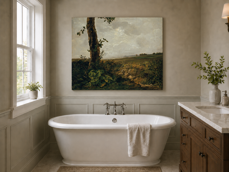 Landscape Oil Painting - Countryside Tree & Rolling Hills